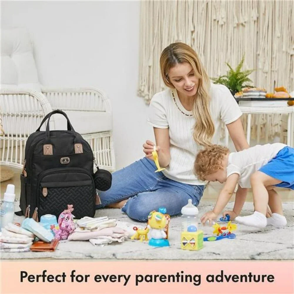 Large Black Diaper Bag Backpack with Changing Pad Pacifier Case Baby Travel Bag